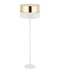 Biała lampa podłogowa z biało-złotym abażurem TK 5074 z serii HILTON*Sklep Kaja Outlet
