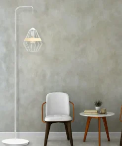 Biała lampa podłogowa z drucianym kloszem MLP5522 z serii CLIFF | Kaja Oświetlen*Sklep Kaja Online