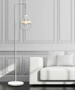 Biała lampa podłogowa z drucianym kloszem MLP5522 z serii CLIFF | Kaja Oświetlen*Sklep Kaja Online
