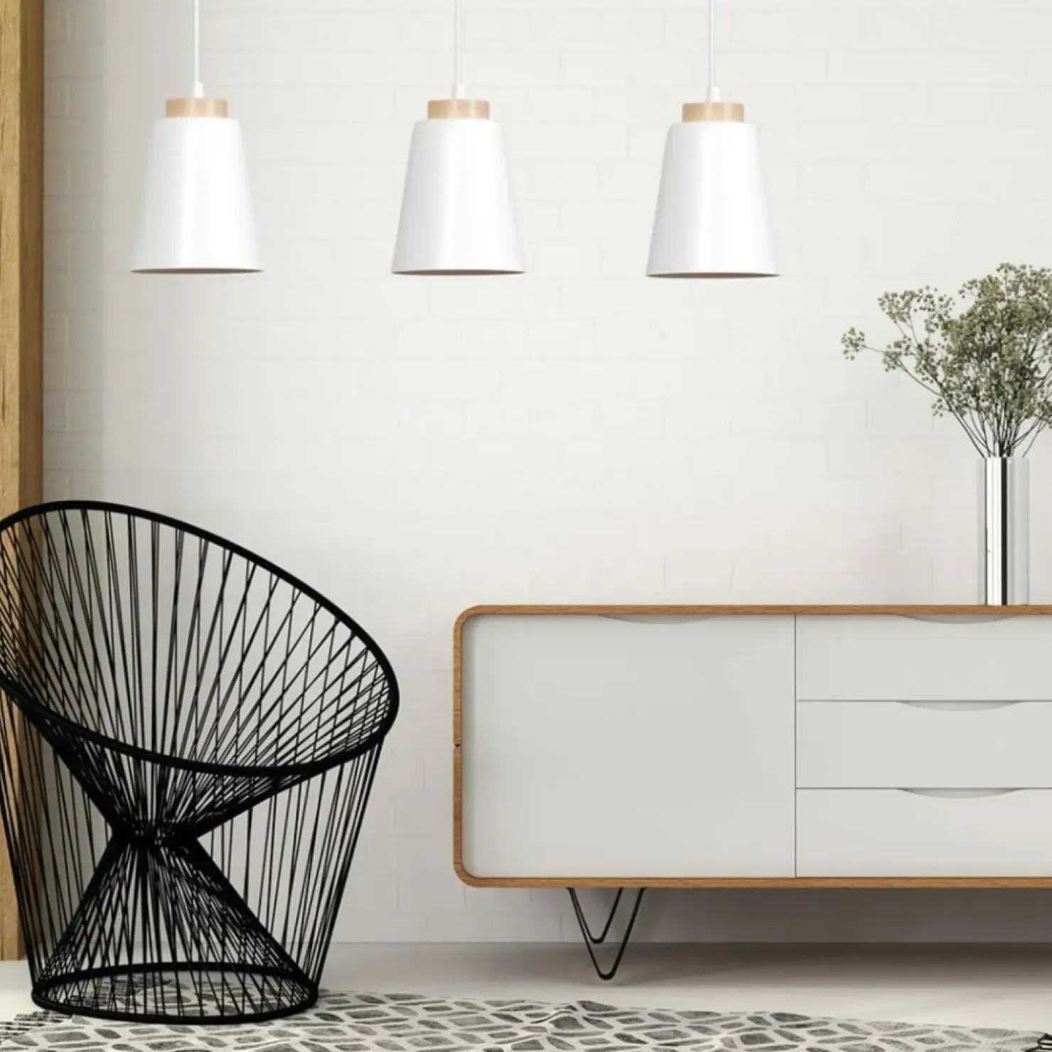 Outlet Sklep Kaja Biała lampa wisząca nad drewniany stół w kuchni 443/3 | Kaja