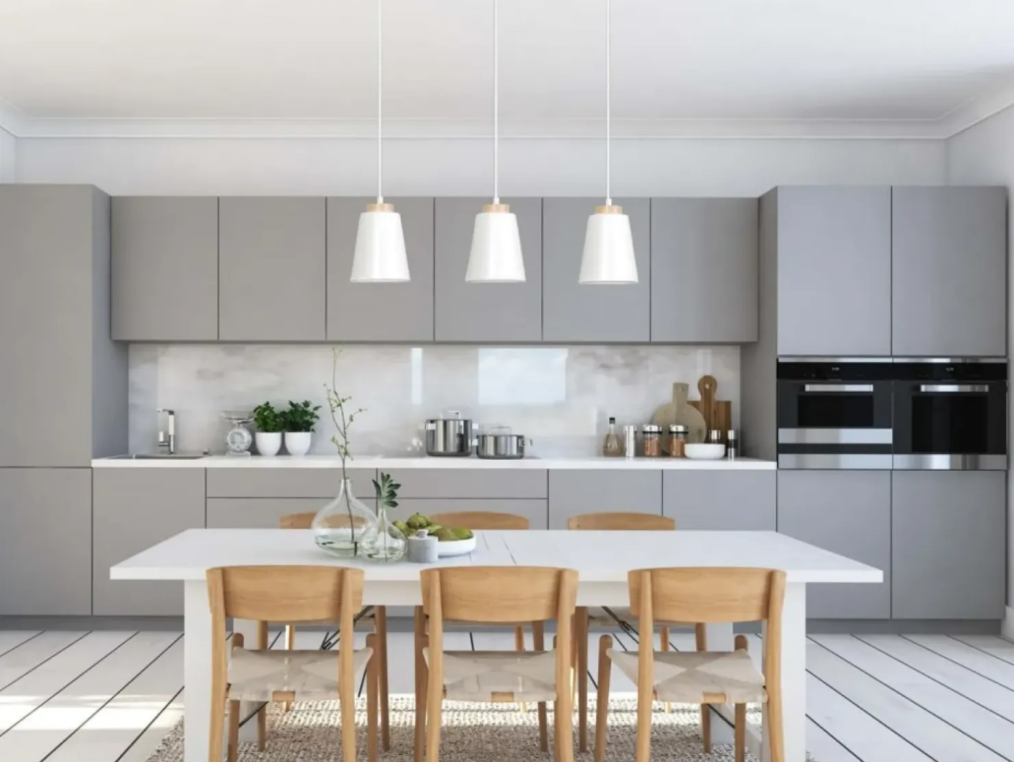 Outlet Sklep Kaja Biała lampa wisząca nad drewniany stół w kuchni 443/3 | Kaja