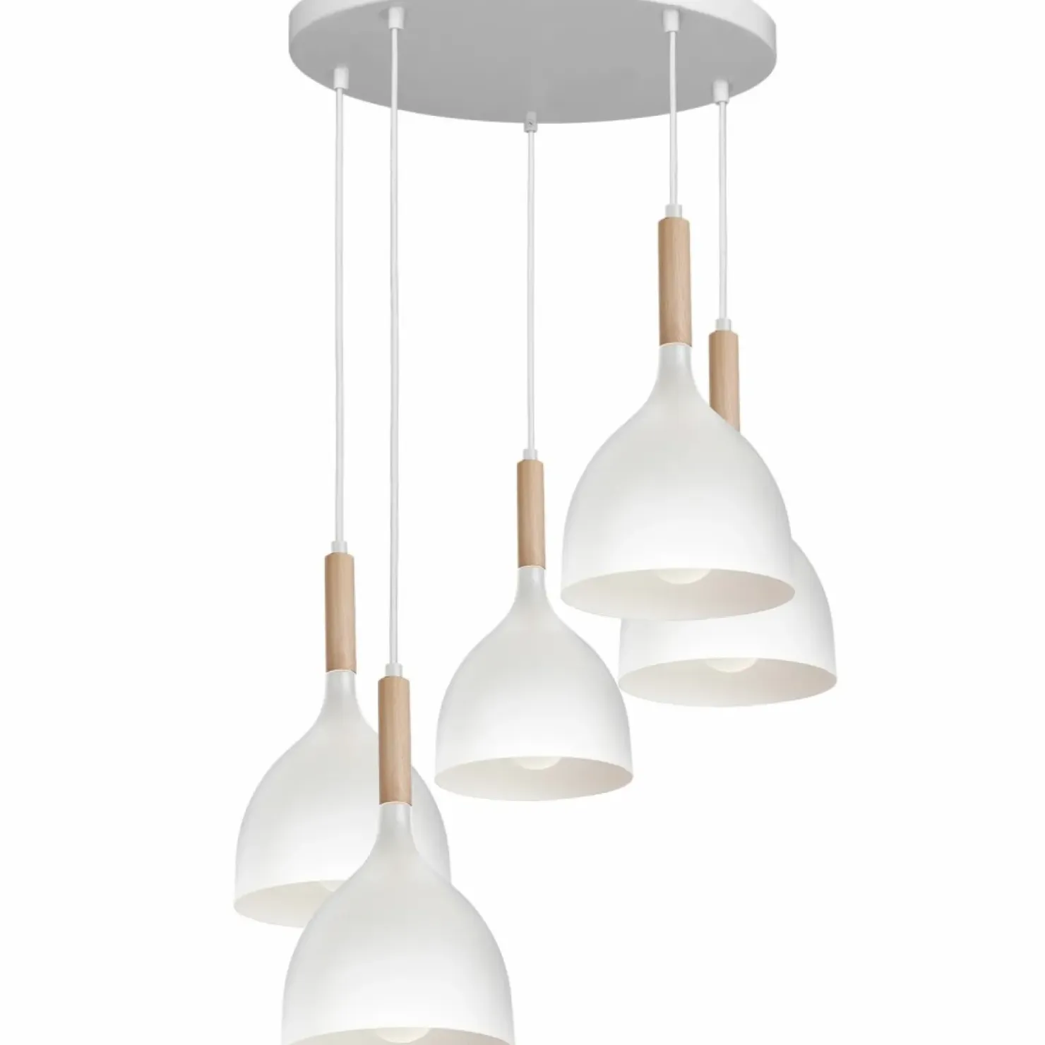 Fashion Sklep Kaja Biała lampa wisząca z drewnianym zdobieniem LX 3712 z serii NOAK WOOD