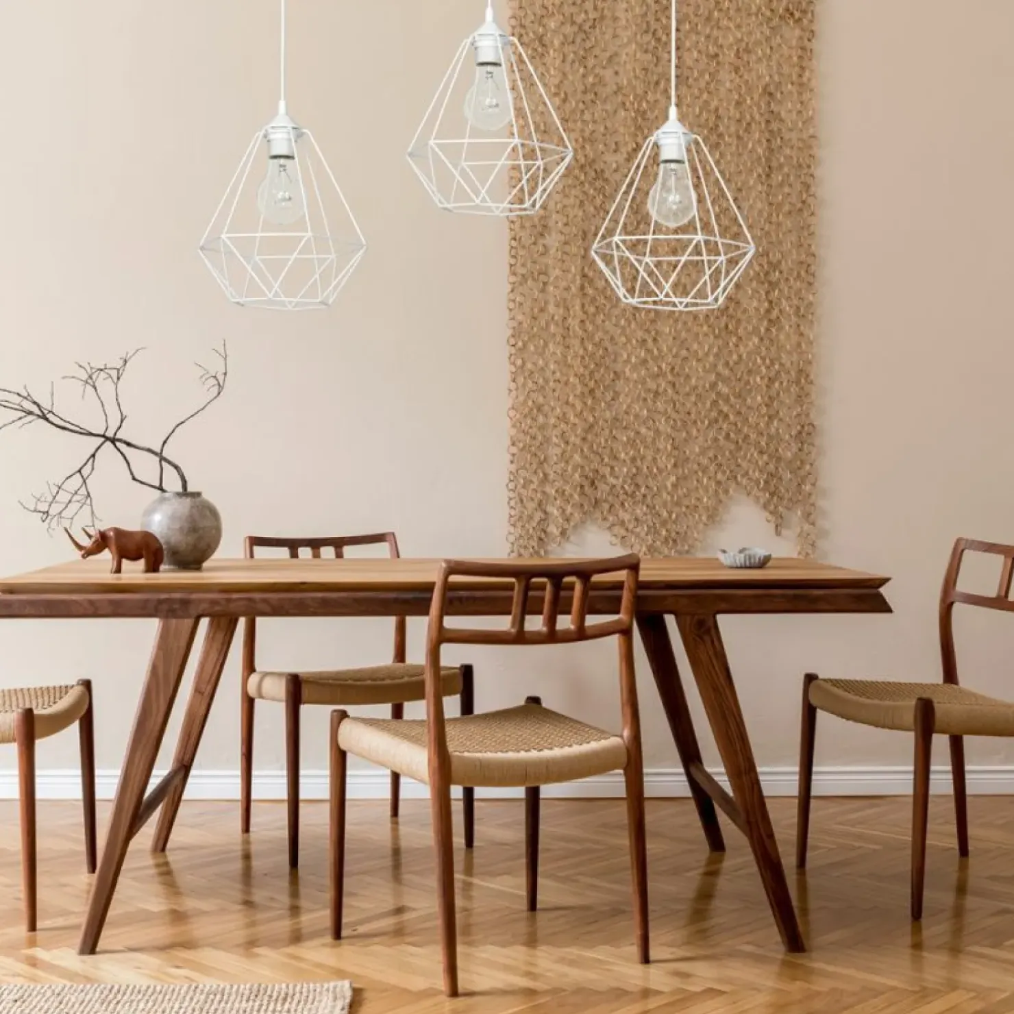 Store Sklep Kaja Biała lampa wisząca z drucianymi kloszami MLP7213 BASKET | Kaja