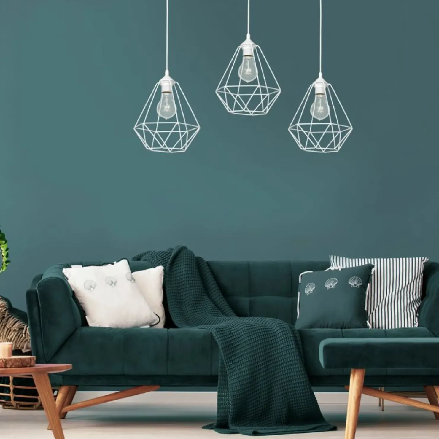 Store Sklep Kaja Biała lampa wisząca z drucianymi kloszami MLP7213 BASKET | Kaja