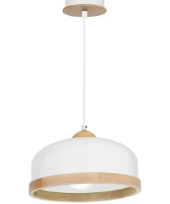 Outlet Sklep Kaja Biała lampa wisząca z elementami drewna MLP8848 STUDIO | Kaja