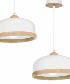 Outlet Sklep Kaja Biała lampa wisząca z elementami drewna MLP8848 STUDIO | Kaja