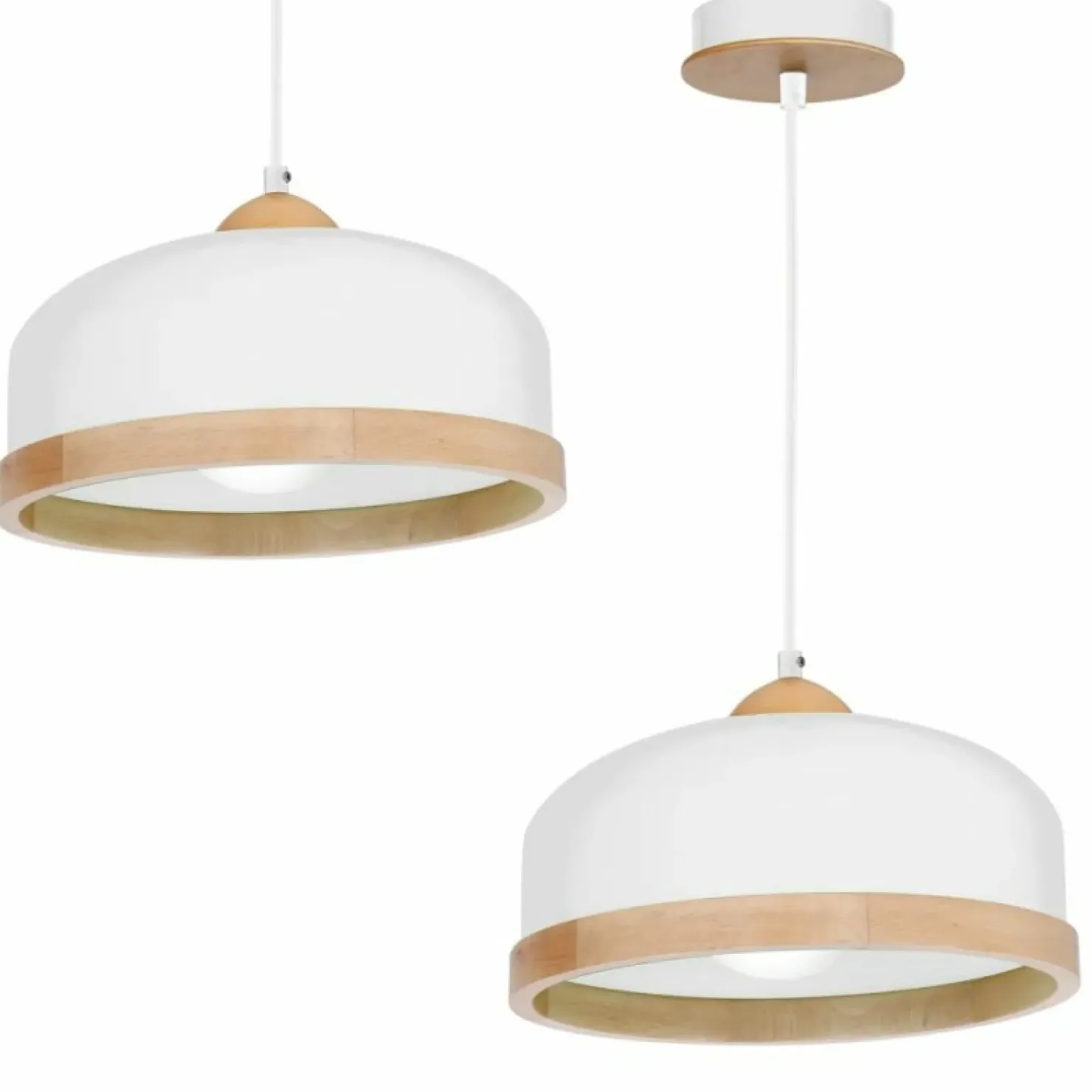 Outlet Sklep Kaja Biała lampa wisząca z elementami drewna MLP8848 STUDIO | Kaja