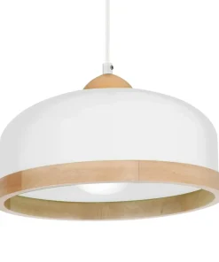 Outlet Sklep Kaja Biała lampa wisząca z elementami drewna MLP8848 STUDIO | Kaja