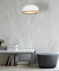 Outlet Sklep Kaja Biała lampa wisząca z elementami drewna MLP8848 STUDIO | Kaja
