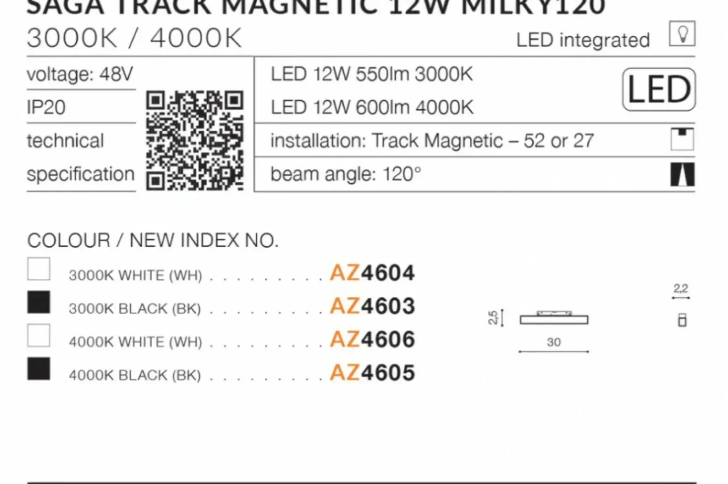 Biała listwa LED do szyny 1-fazowej magnetycznej AZ4606 SAGA | Kaja*Sklep Kaja Hot