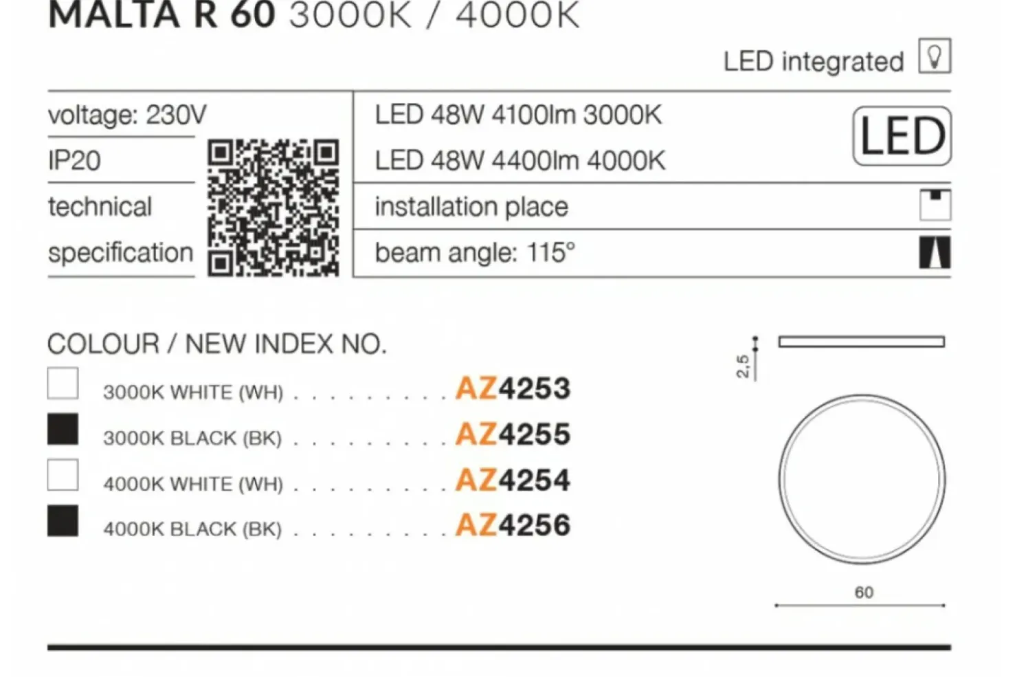 okrągły duży plafon LED 60cm 4000K AZ4254 MALTA | Kaja*Sklep Kaja Cheap