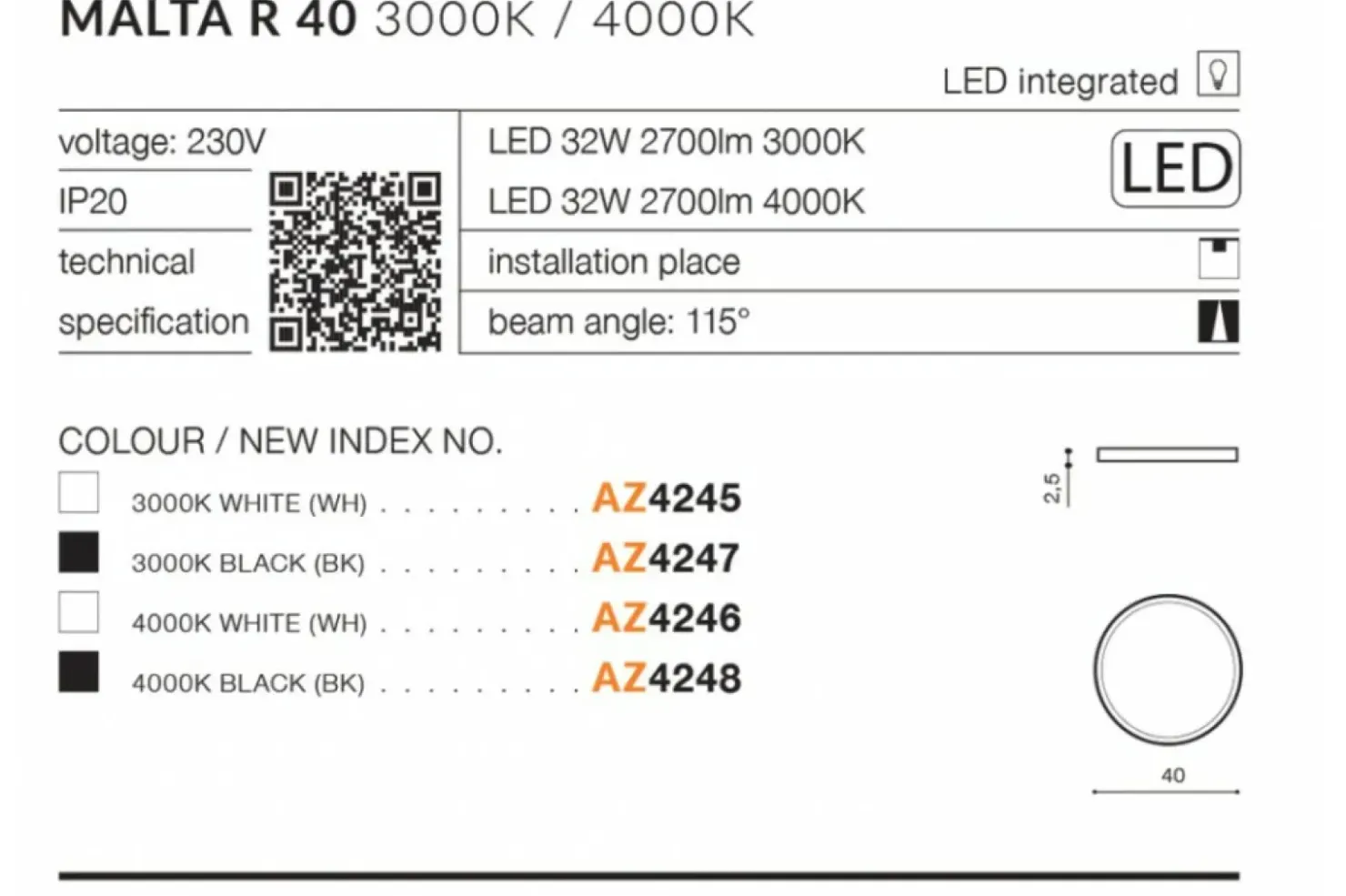 okrągły plafon LED 40cm 3000K AZ4245 MALTA | Kaja Oświetlenie*Sklep Kaja Best