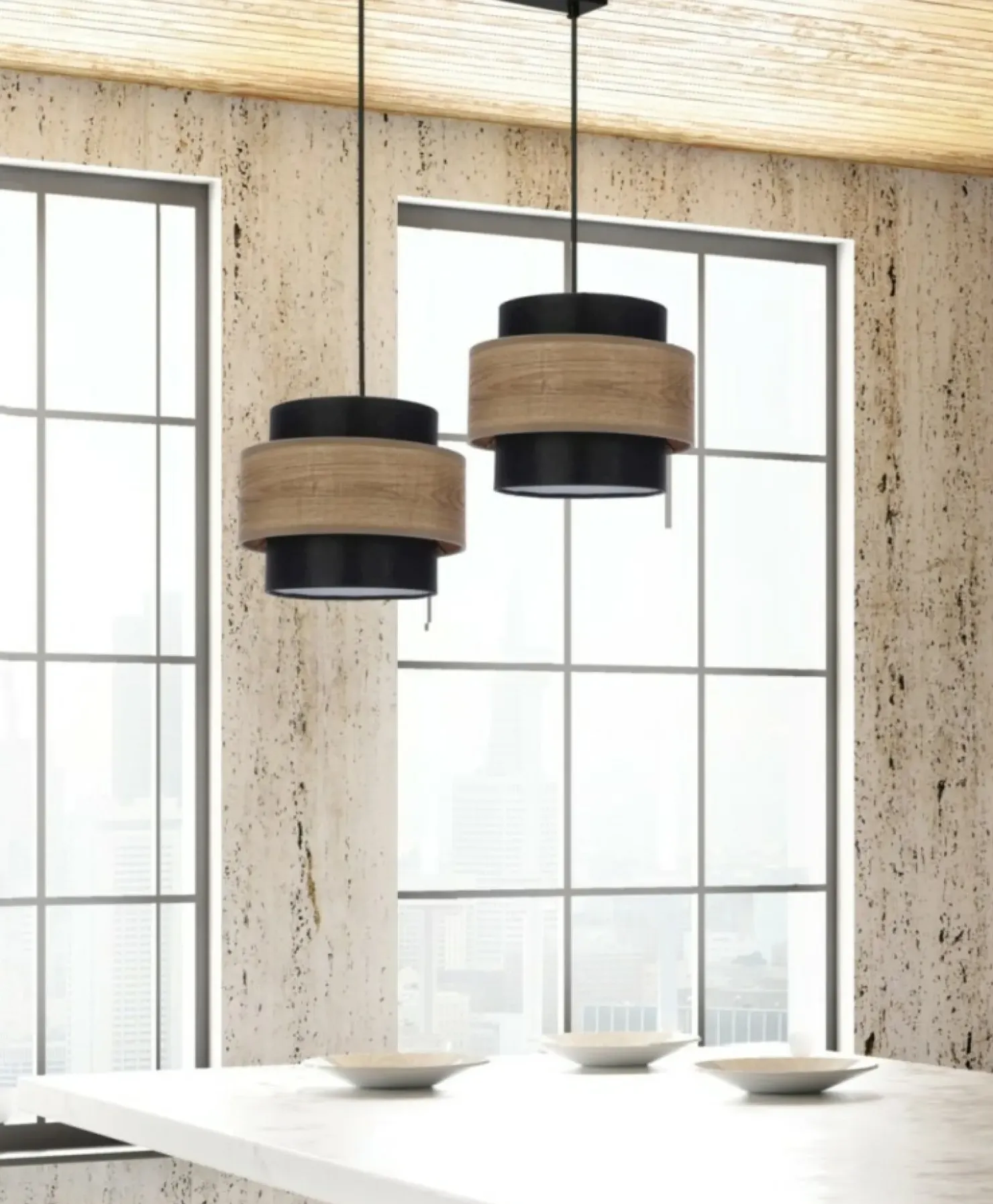Boho lampa wisząca z dodatkiem drewna 32-17888 TWIN | Kaja Oświetlenie*Sklep Kaja Outlet