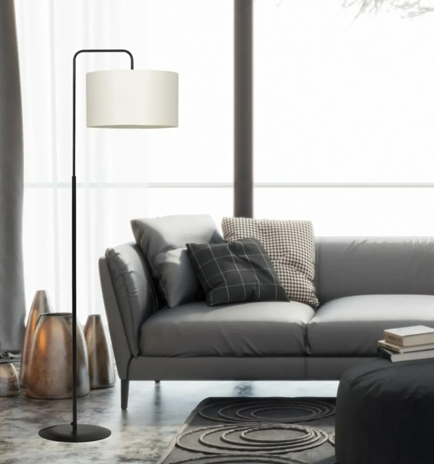 Czarna lampa stojąca z kremowym abażurem 570/4 TRAPO | Kaja*Sklep Kaja Outlet