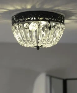 Czarna lampa sufitowa z kloszem z kryształków 108598 z serii ETIENNE*Sklep Kaja Best