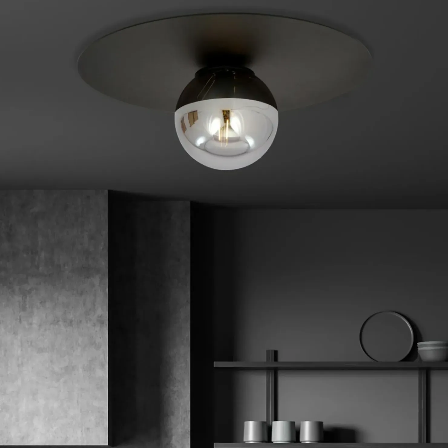 Sale Sklep Kaja Czarna lampa sufitowa z lustrzanym kloszem 1128/1 SOLAR | Kaja