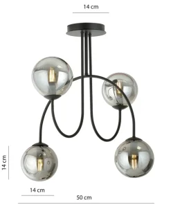 Clearance Sklep Kaja Czarna lampa sufitowa z lustrzanymi kloszami 1287/4A z serii ARCHI