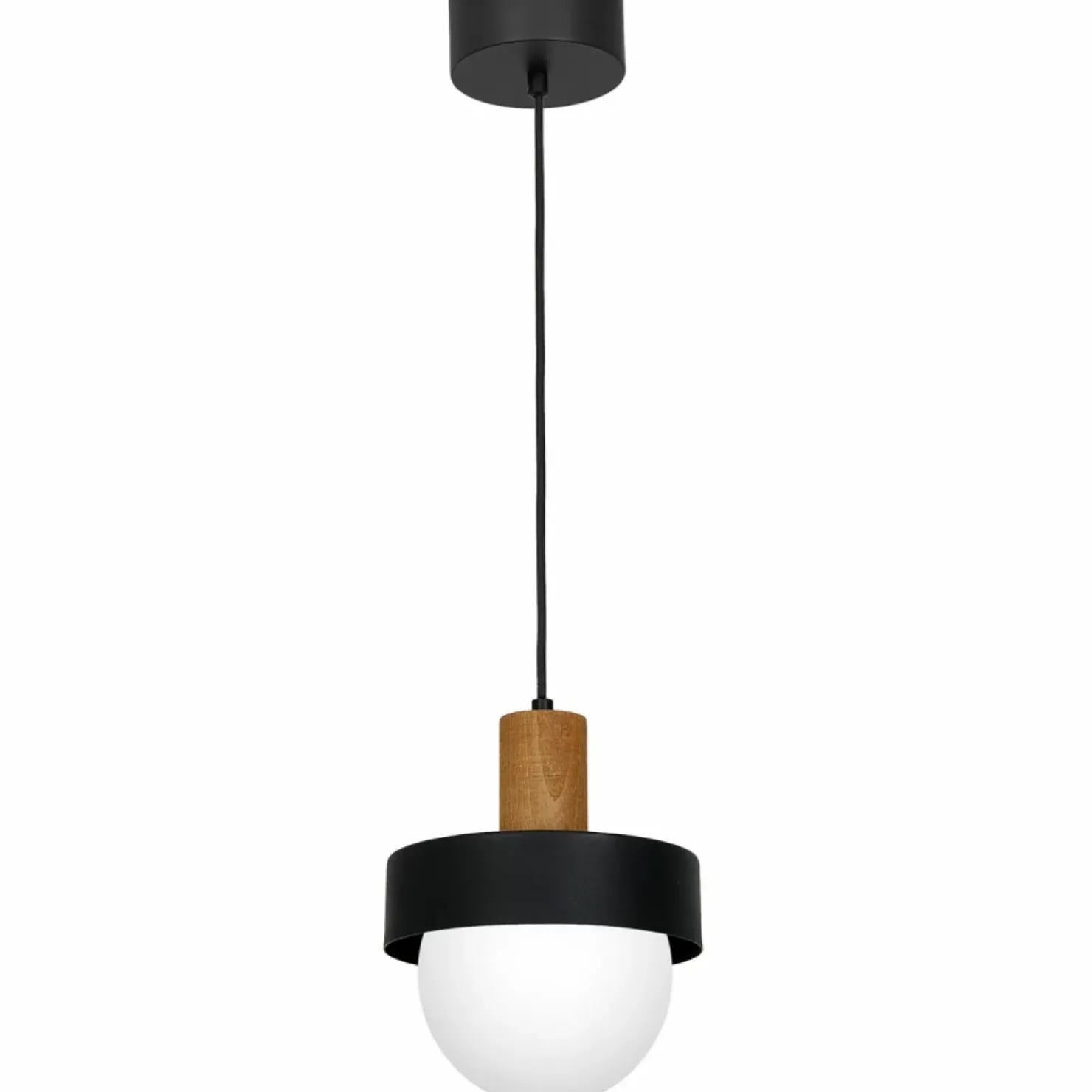 Fashion Sklep Kaja Czarna lampa wisząca, drewniany element LX 4048 z serii CANAN | Kaja