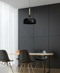 Online Sklep Kaja Czarna lampa wisząca, drewniany element MLP6218 z serii TAYLOR | Kaja Oświetleni