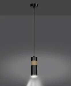 Online Sklep Kaja Czarna lampa wisząca z drewnianym elementem 732/1 z serii AKA