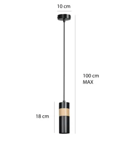 Online Sklep Kaja Czarna lampa wisząca z drewnianym elementem 732/1 z serii AKA