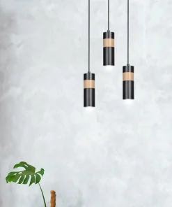 Online Sklep Kaja Czarna lampa wisząca z drewnianym elementem 732/1 z serii AKA