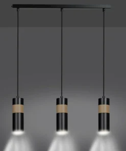 Sale Sklep Kaja Czarna lampa wisząca z drewnianym zdobieniem 732/3 z serii AKA