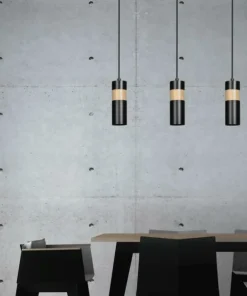 Sale Sklep Kaja Czarna lampa wisząca z drewnianym zdobieniem 732/3 z serii AKA