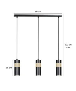 Sale Sklep Kaja Czarna lampa wisząca z drewnianym zdobieniem 732/3 z serii AKA