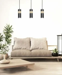 Sale Sklep Kaja Czarna lampa wisząca z drewnianym zdobieniem 732/3 z serii AKA