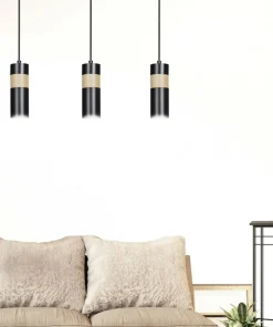 Sale Sklep Kaja Czarna lampa wisząca z drewnianym zdobieniem 732/3 z serii AKA