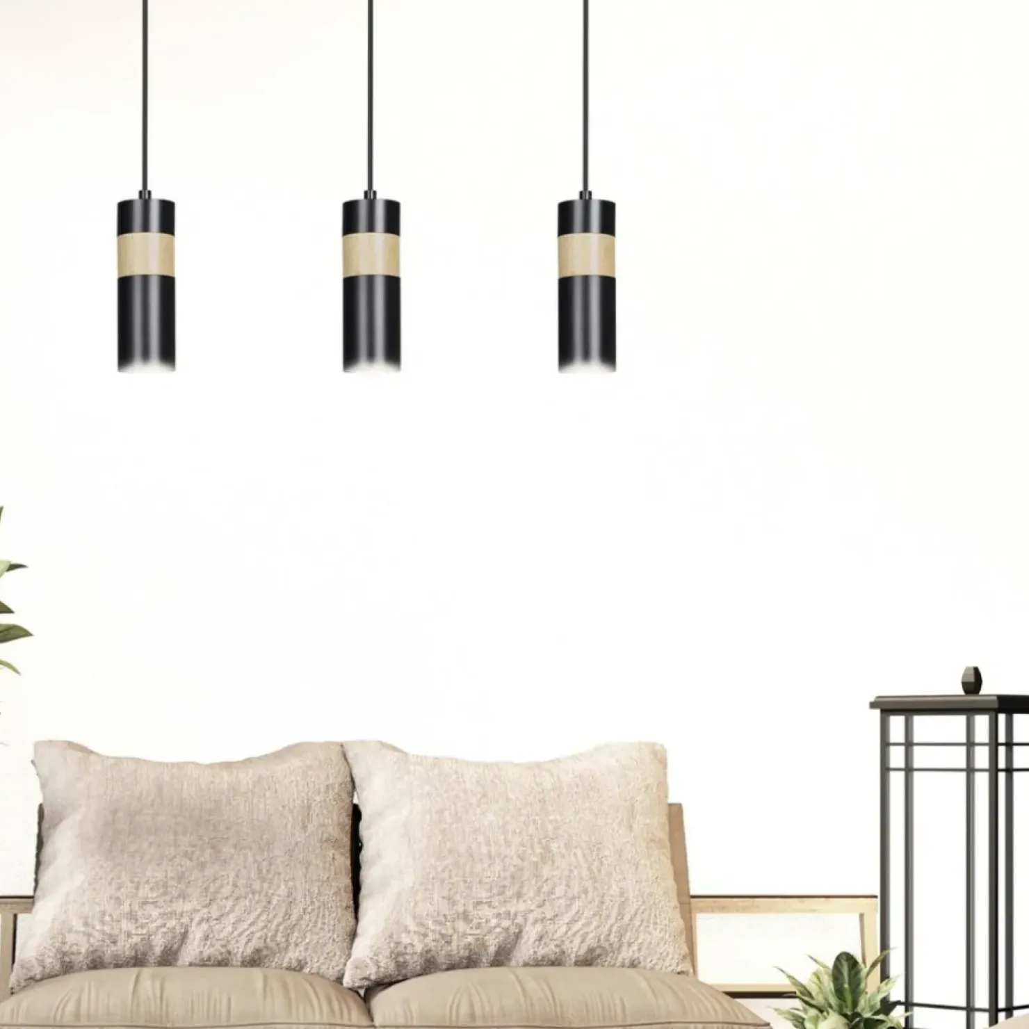 Sale Sklep Kaja Czarna lampa wisząca z drewnianym zdobieniem 732/3 z serii AKA