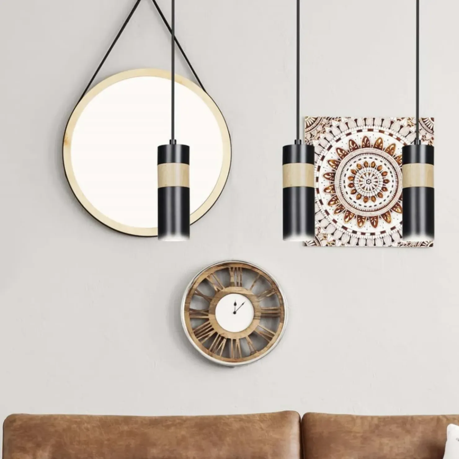 Sale Sklep Kaja Czarna lampa wisząca z drewnianym zdobieniem 732/3 z serii AKA
