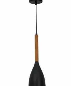 Cheap Sklep Kaja Czarna lampa wisząca z drewnianym zdobieniem LX 3175 z serii MUZA NEW