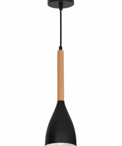Cheap Sklep Kaja Czarna lampa wisząca z drewnianym zdobieniem LX 9738 z serii MUZA