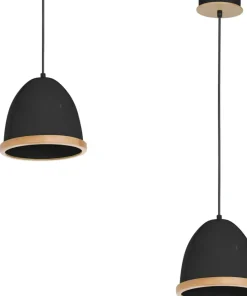 Best Sklep Kaja Czarna lampa wisząca z drewnianą obwódką MLP8852 z serii STUDIO | Kaja Oświetlen