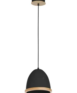 Best Sklep Kaja Czarna lampa wisząca z drewnianą obwódką MLP8852 z serii STUDIO | Kaja Oświetlen