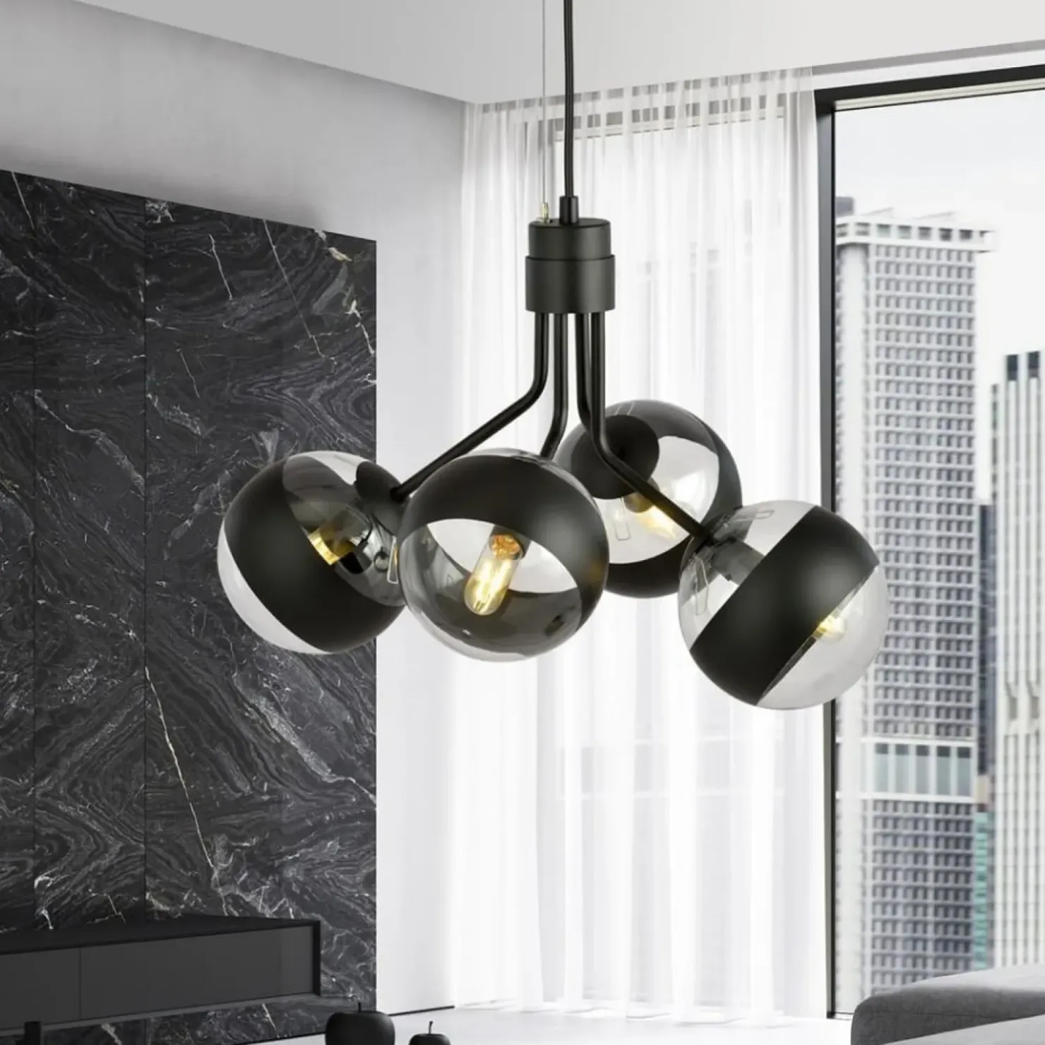 Fashion Sklep Kaja Czarna lampa wisząca z regulowaną wysokością 1139/4 NOVA | Kaja