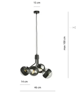Fashion Sklep Kaja Czarna lampa wisząca z regulowaną wysokością 1139/4 NOVA | Kaja