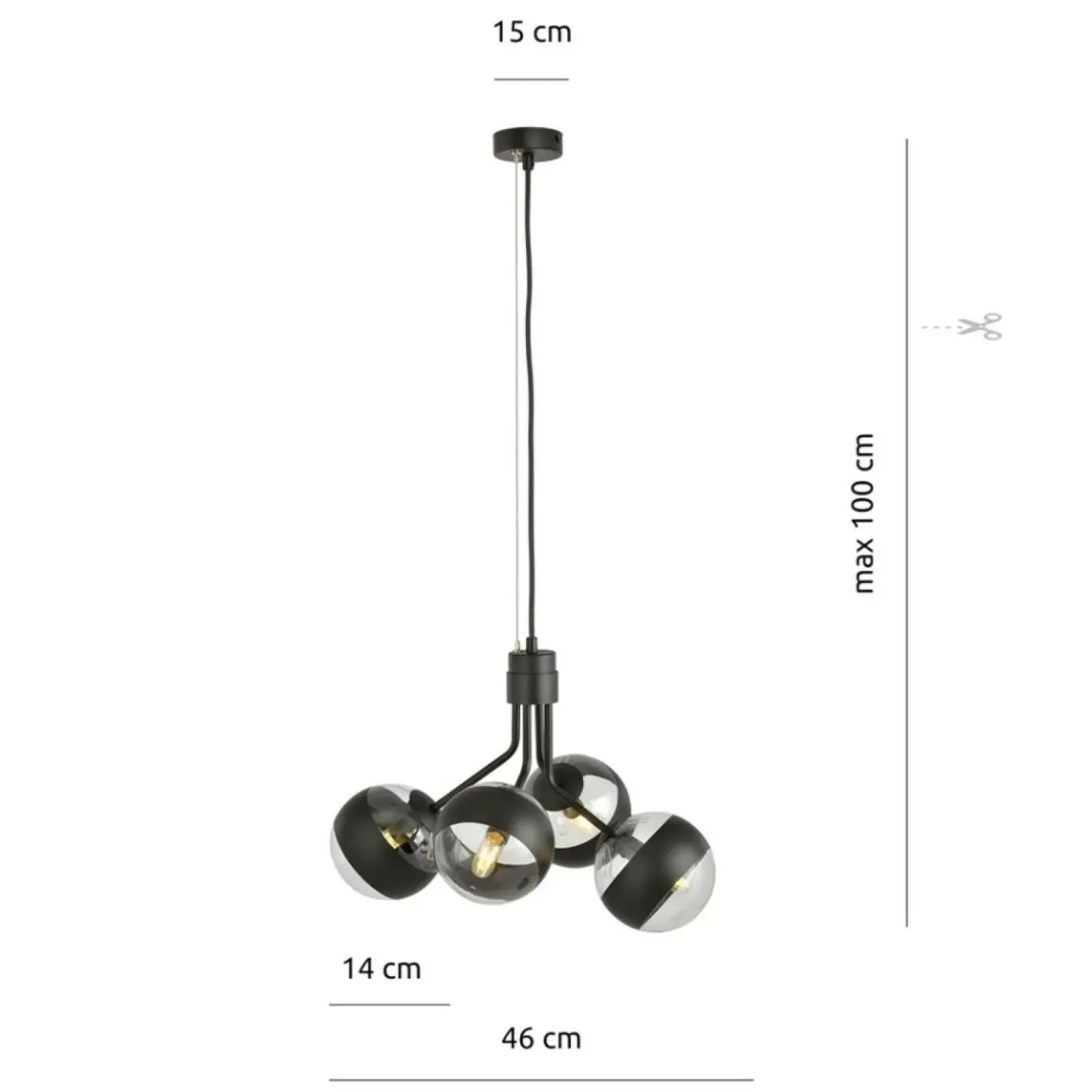 Fashion Sklep Kaja Czarna lampa wisząca z regulowaną wysokością 1139/4 NOVA | Kaja