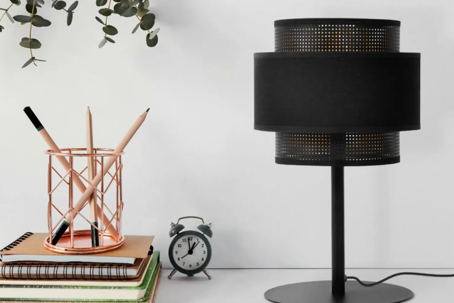Czarna lampka stołowa, nocna, podwójny abażur K-5286 z serii AMOS*Sklep Kaja Sale