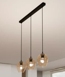 Flash Sale Sklep Kaja Czarna listwa z wiszącymi bursztynowymi kloszami 677/3 ISTAR | Kaja