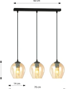Flash Sale Sklep Kaja Czarna listwa z wiszącymi bursztynowymi kloszami 677/3 ISTAR | Kaja