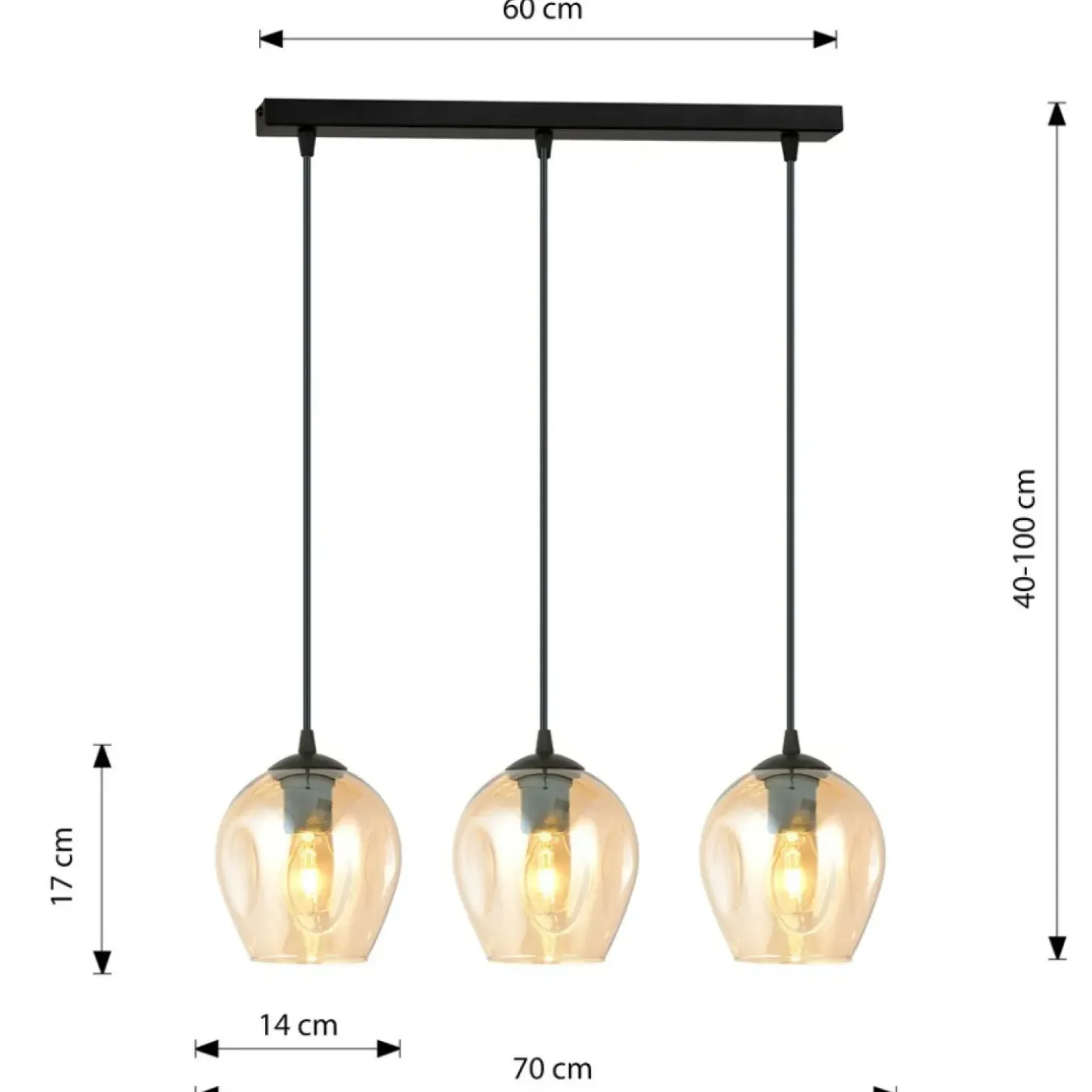 Flash Sale Sklep Kaja Czarna listwa z wiszącymi bursztynowymi kloszami 677/3 ISTAR | Kaja