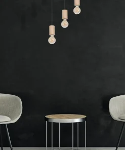 Outlet Sklep Kaja Czarna, ponadczasowa lampa wisząca z drewnemMLP8826 z serii LINES | Kaja Oświe naturalnedrewno