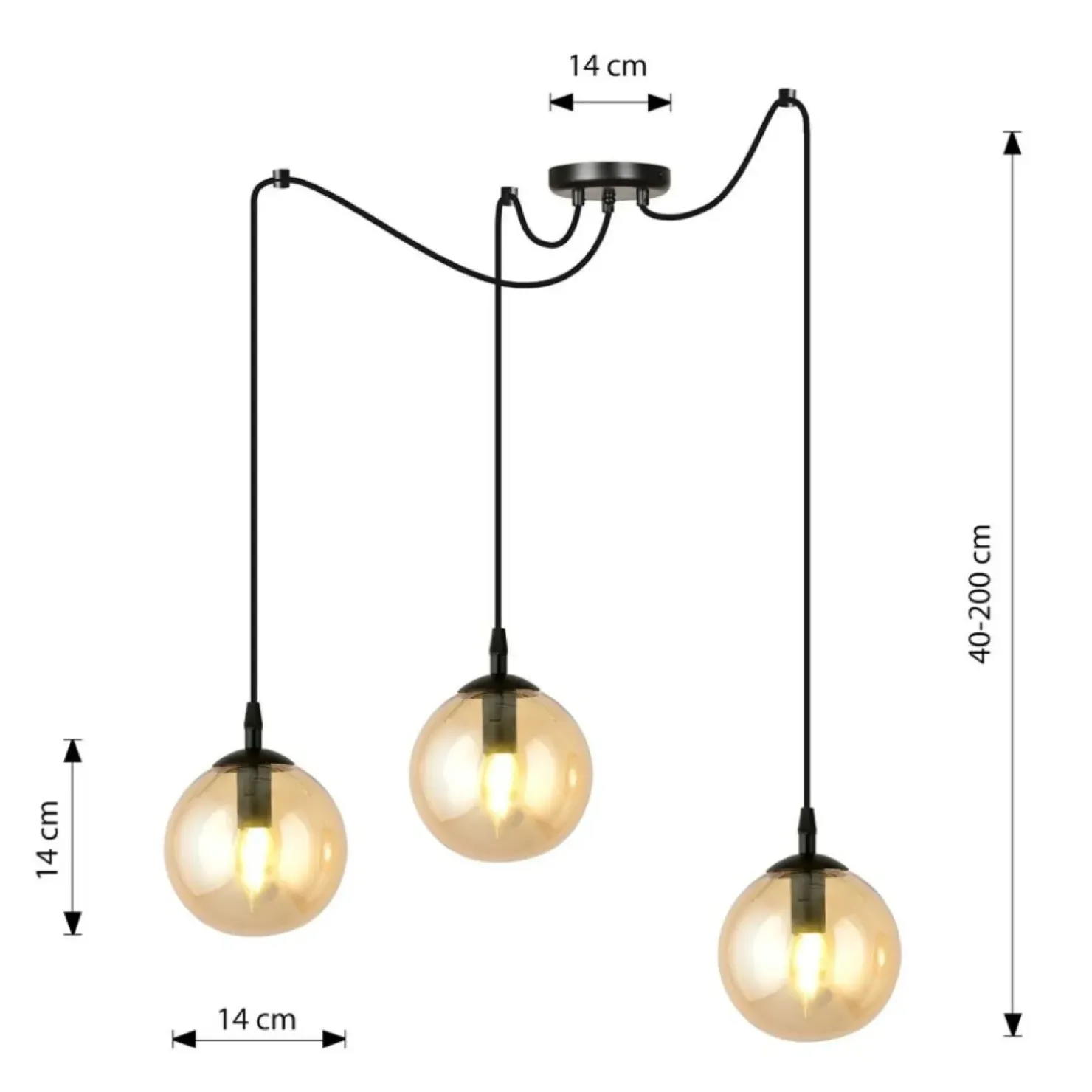 Discount Sklep Kaja Czarno miodowa lampa wisząca z kulistymi kloszami 938/3 | Kaja