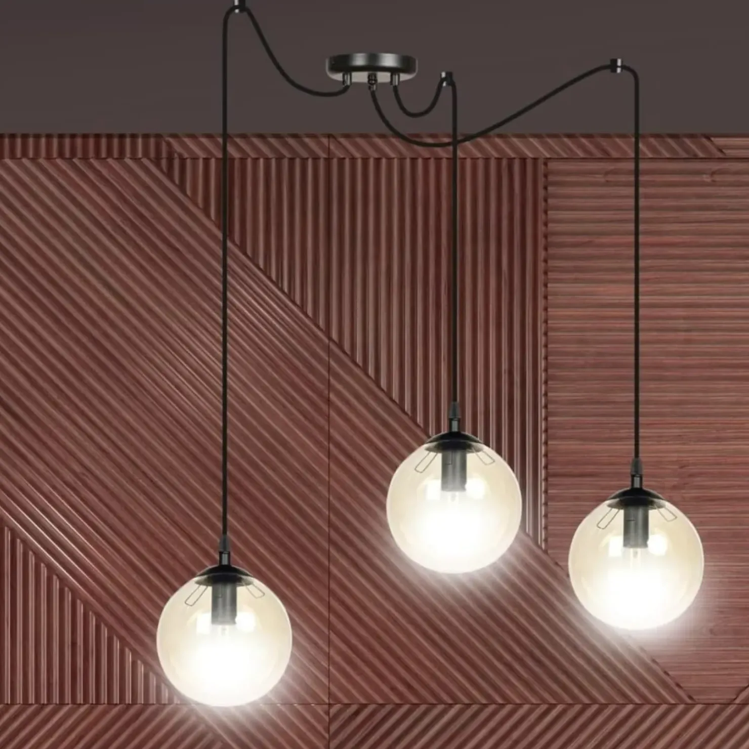 Discount Sklep Kaja Czarno miodowa lampa wisząca z kulistymi kloszami 938/3 | Kaja