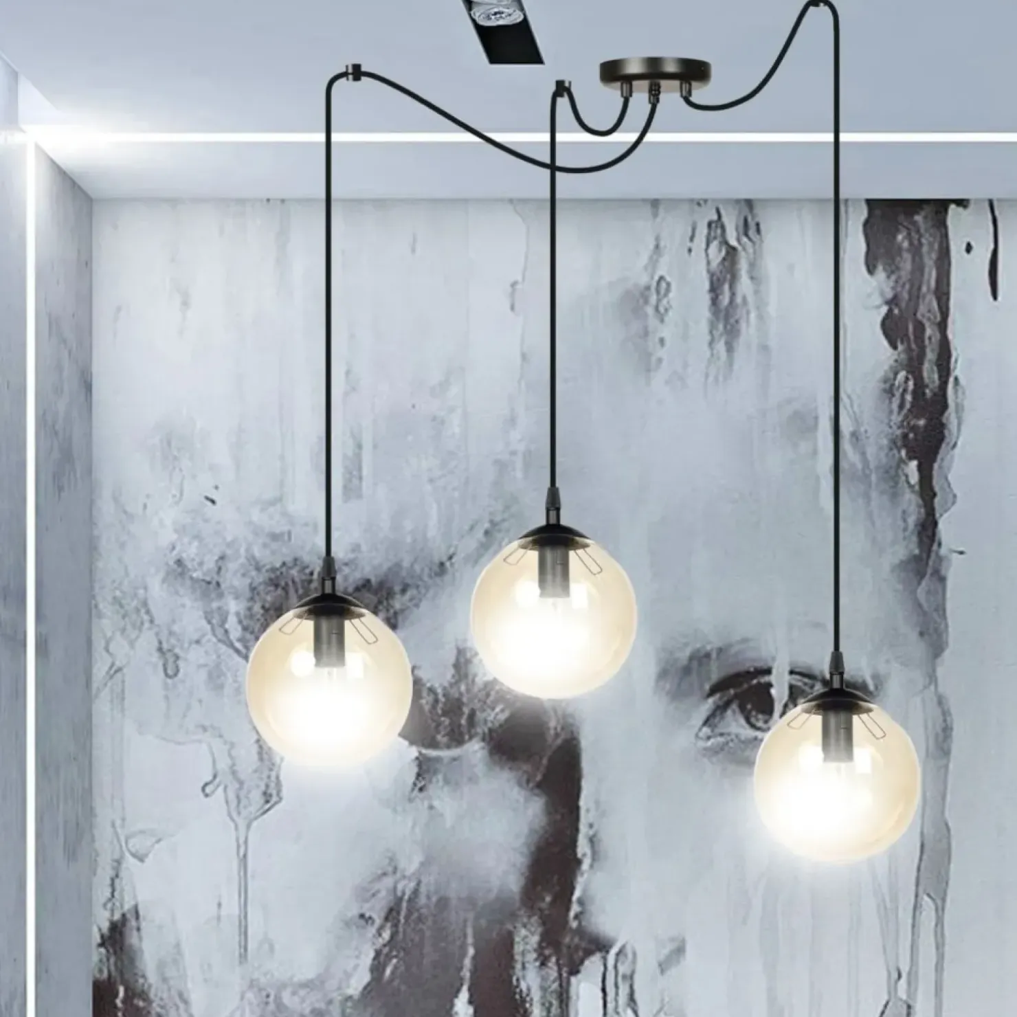 Discount Sklep Kaja Czarno miodowa lampa wisząca z kulistymi kloszami 938/3 | Kaja