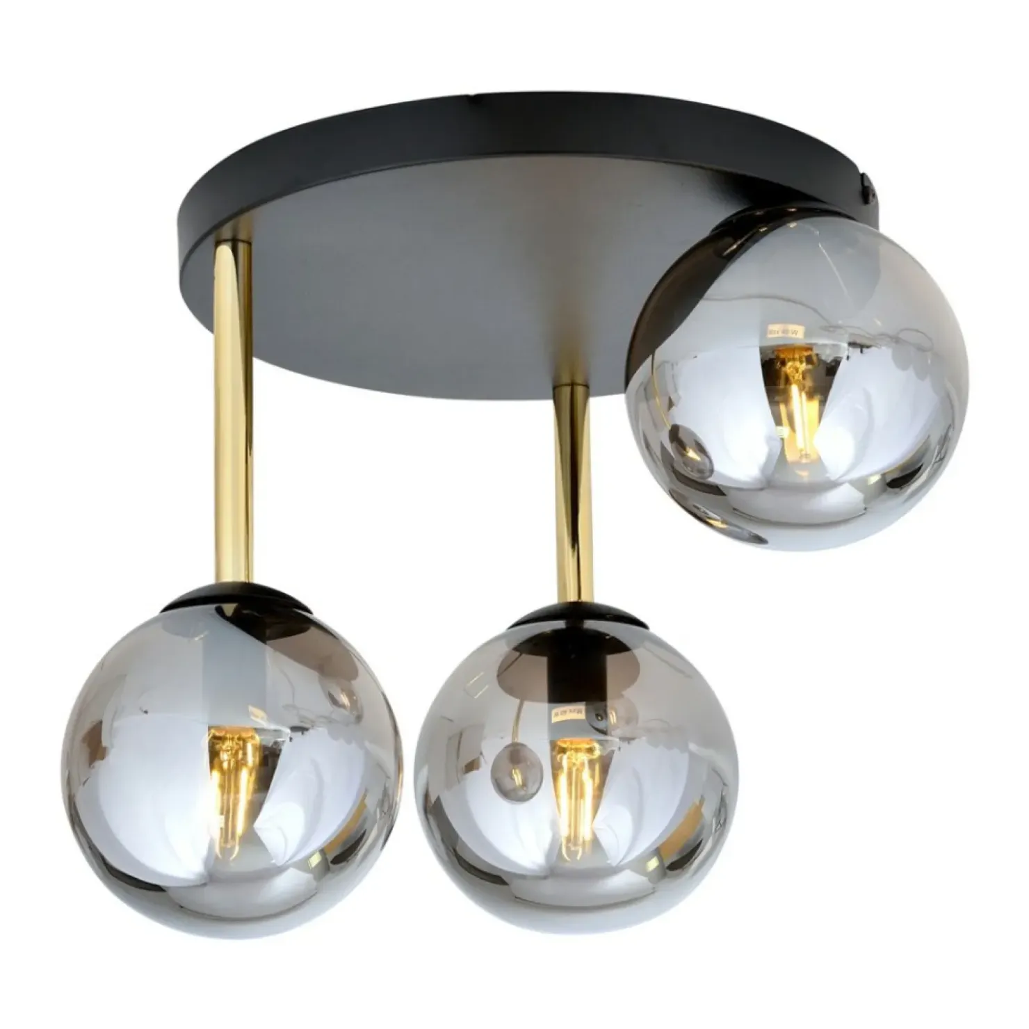 Czarno-złota lampa sufitowa z grafitowymi kloszami 1259/3 serii DOLCE*Sklep Kaja Discount