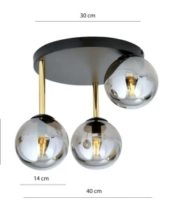 Czarno-złota lampa sufitowa z grafitowymi kloszami 1259/3 serii DOLCE*Sklep Kaja Discount